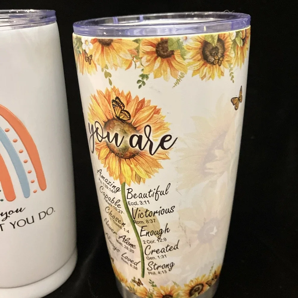 Lot of 2 Inspirational Tumbler Gift Thank You Bible Faith Verses Coffee Water